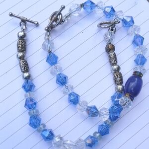 SOURCE UNKNOWN Pair of Blue and Silver Beaded Necklace